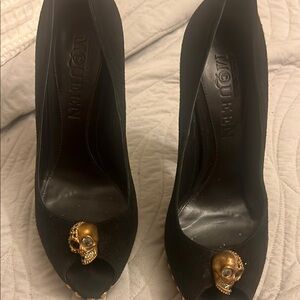 Alexander McQueen Black Skull Peep Toe Heels
